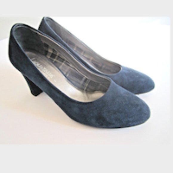 $295 Italy AQUATALIA 8 TINA navy BLUE suede HEELS PUMPS weatherproof shoes w/BOX - Picture 2 of 8